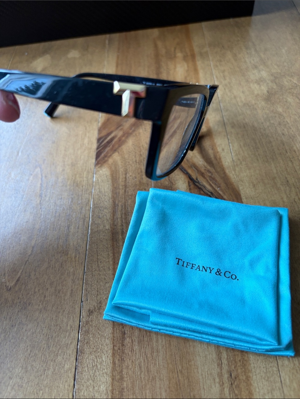 Tiffany & Co. Black and Gold Square Glasses with Cleaning Cloth/Bag - Picture 6 of 6